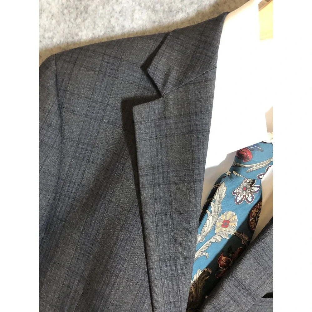 Hickey Freeman Blazer 40L Gray Glen Plaid Wool Suit Coat Jacket Career Casual